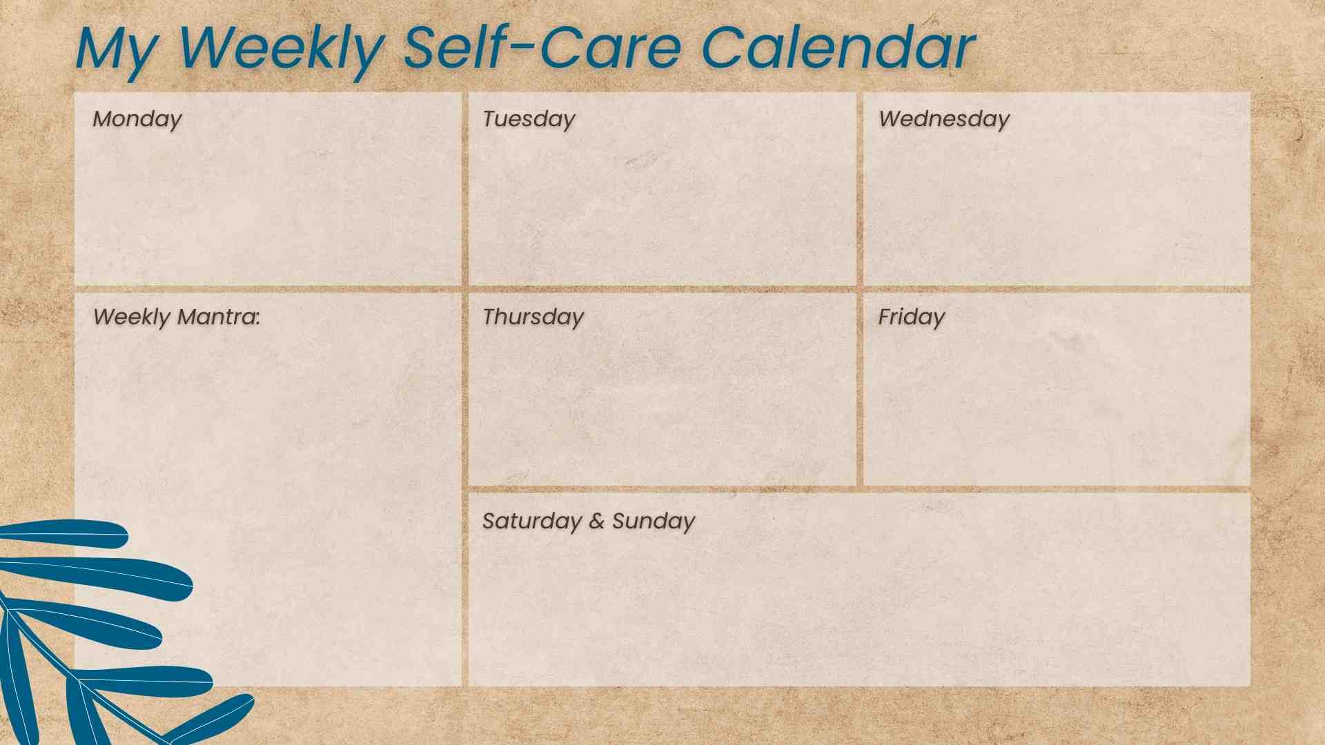 Self Care Goals Weekly Calendar