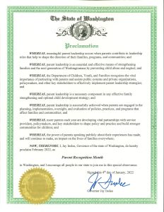 WA Proclamation Parent Recognition Month 2022