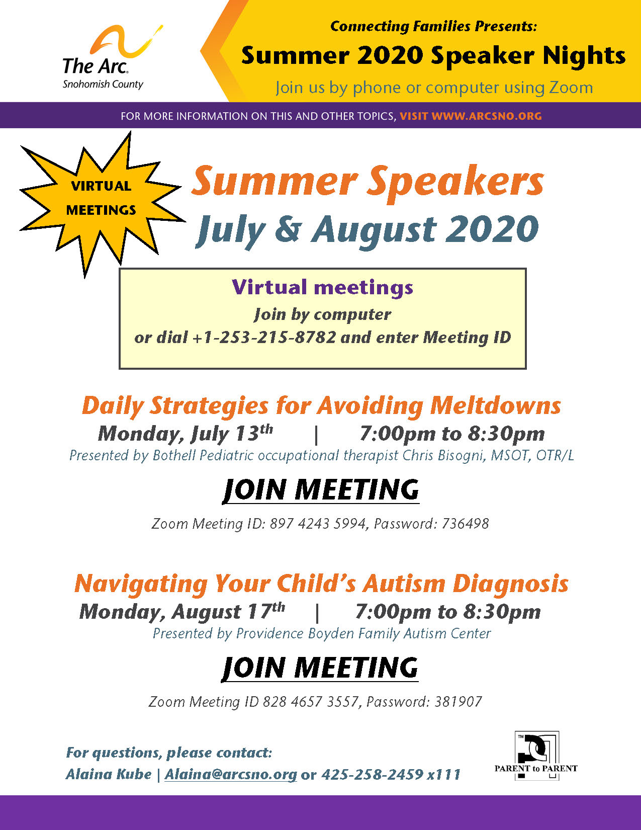 Zoom Arc Summer Speaker Series July and August2020